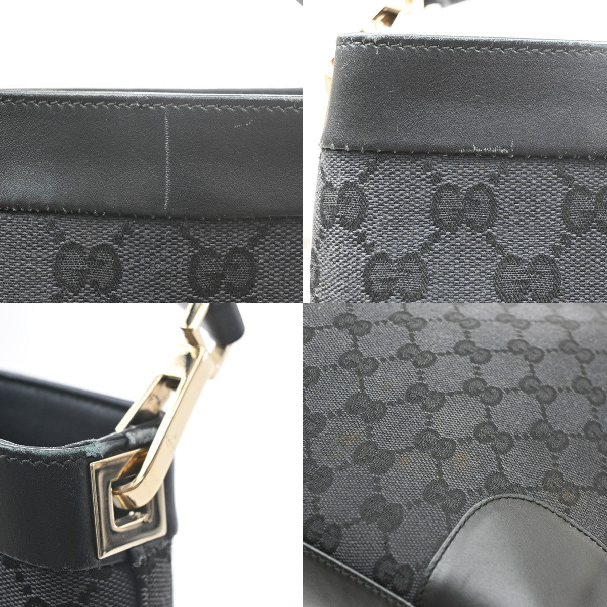 GUCCI Logo GG Pattern Shoulder Tote Bag Canvas Leather Black SHW Italy 63SA161