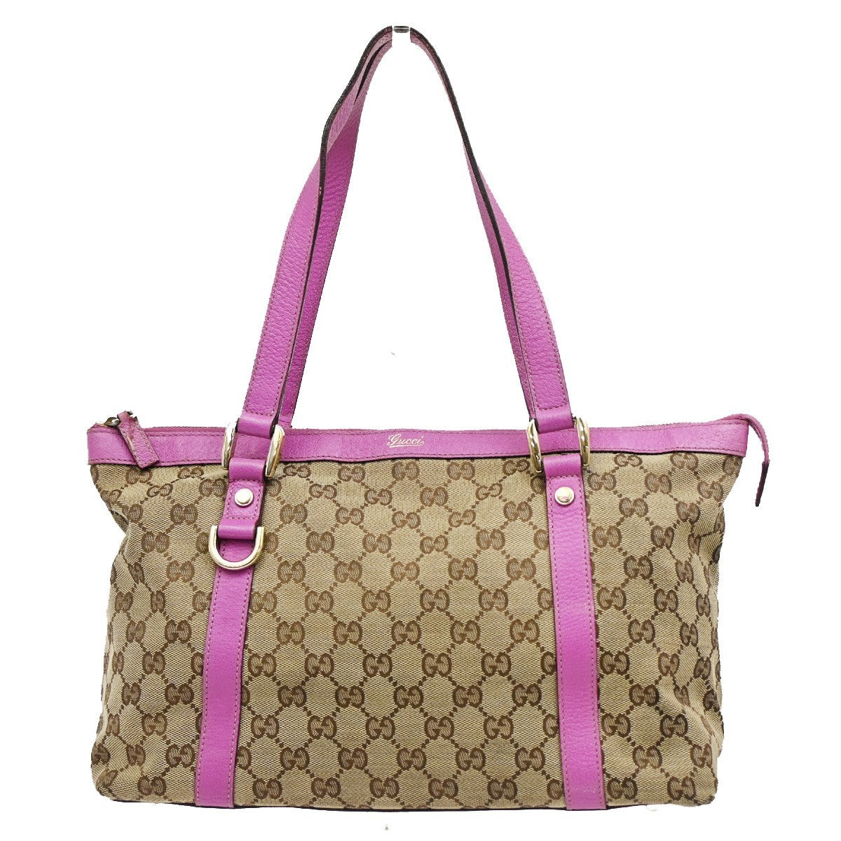 GUCCI GG Pattern Abbey Shoulder Bag Canvas Leather Beige Pink GHW Itlay 67DA040