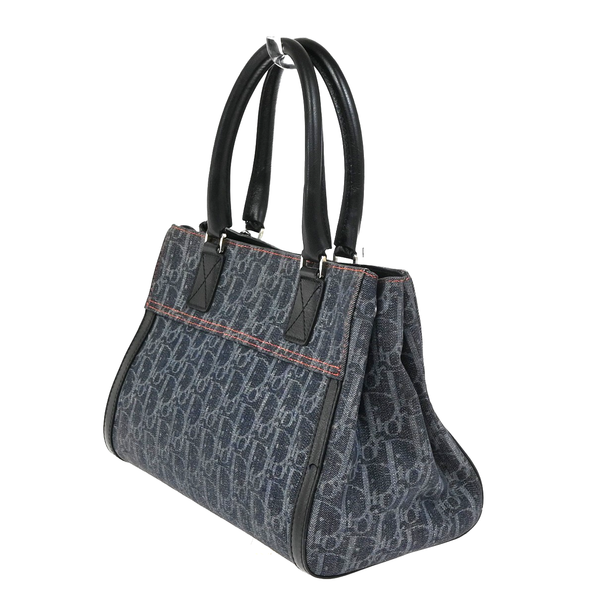 CHRISTIAN DIOR CD Logo Flight Line Trotter Hand Bag Denim Leather Blue 27YJ001