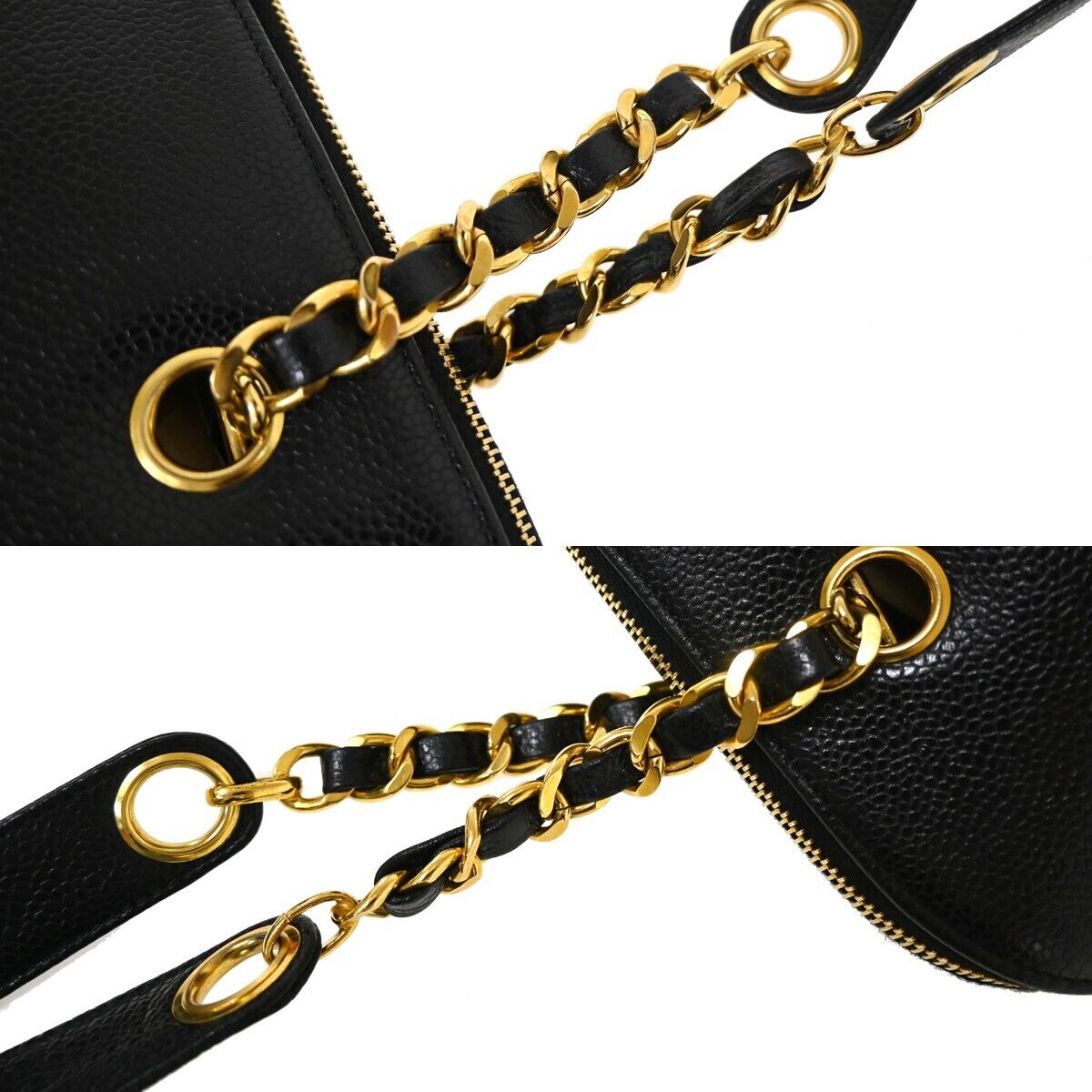 CHANEL CC Logo Chain Shoulder Bag Caviar Skin Leather Black GHW Vintage 342RH892