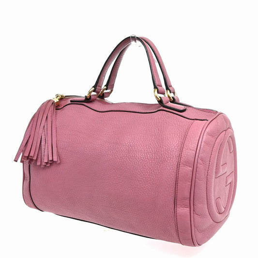 2.Live GUCCI GG Logo Soho Boston Hand Bag Tassel Leather Pink GHW Italy 72YJ128