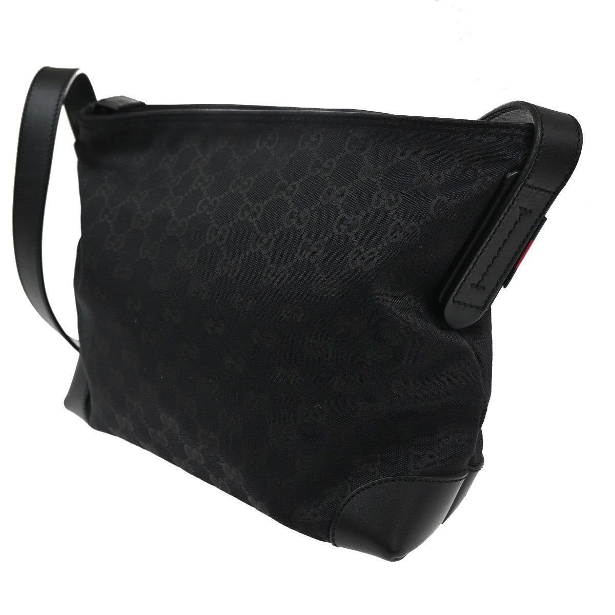 GUCCI GG Sherry Canvas Shoulder Message Bag Leather Black SHW Italy 77CA379