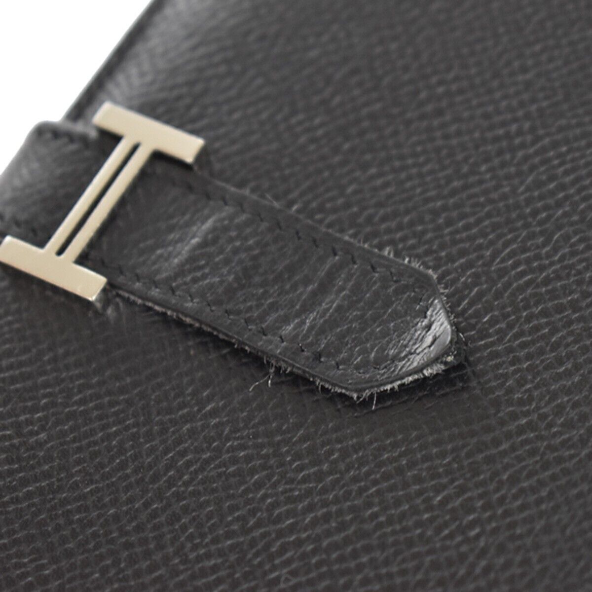 HERMES Logos Bearn Long Bifold Wallet Purse ▢L Veau Epsom Leather Black 85YC192