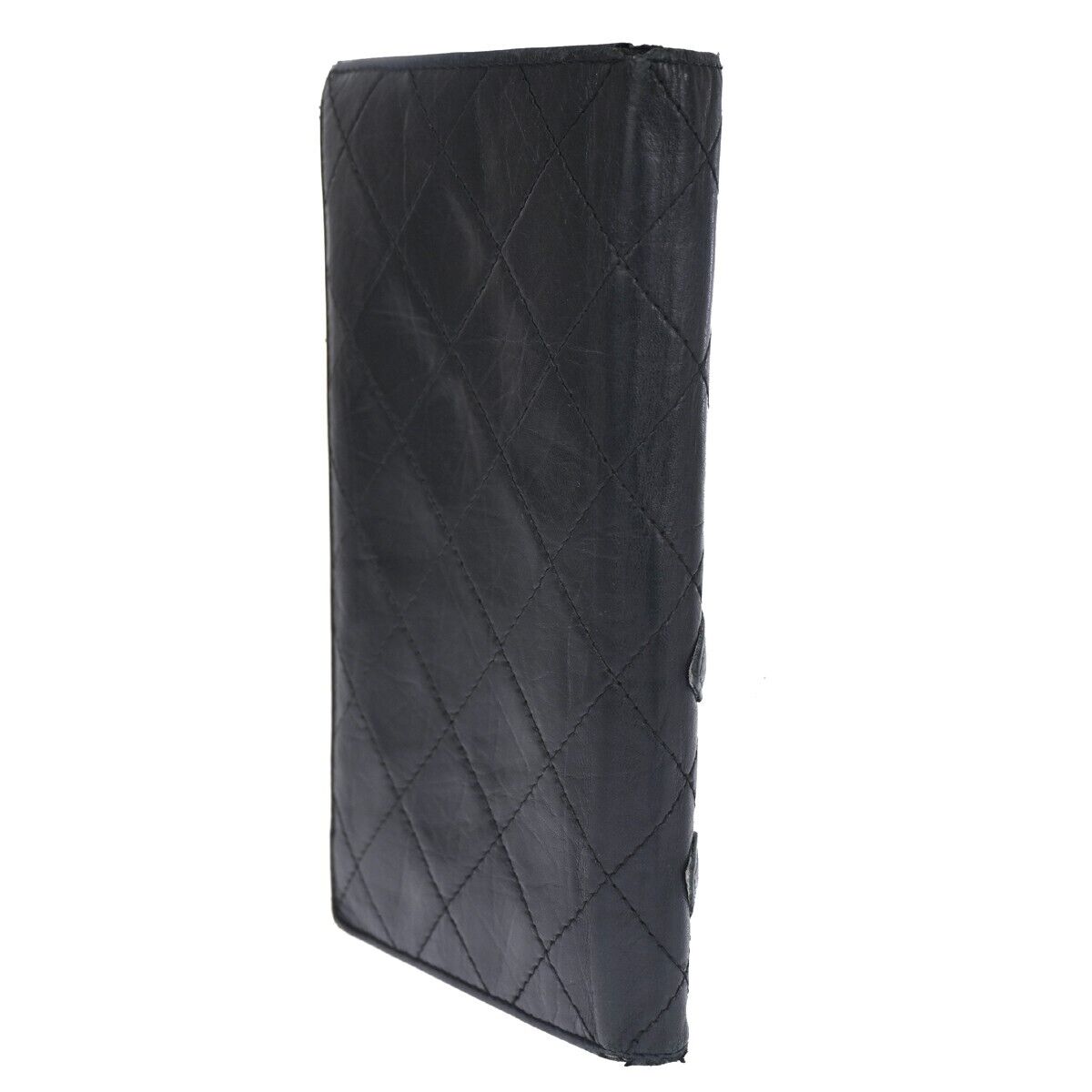 CHANEL CC Logo Cambon Long Bifold Wallet Leather Black Silver France 60HB515