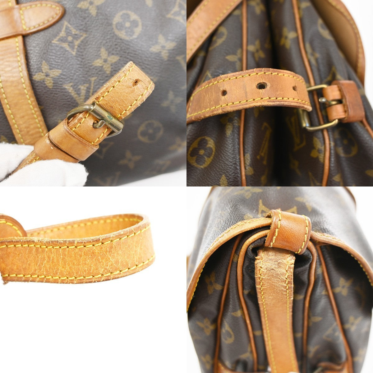 LOUIS VUITTON Logo Saumur 30 Shoulder Bag Monogram Leather Brown M42256 31YJ183