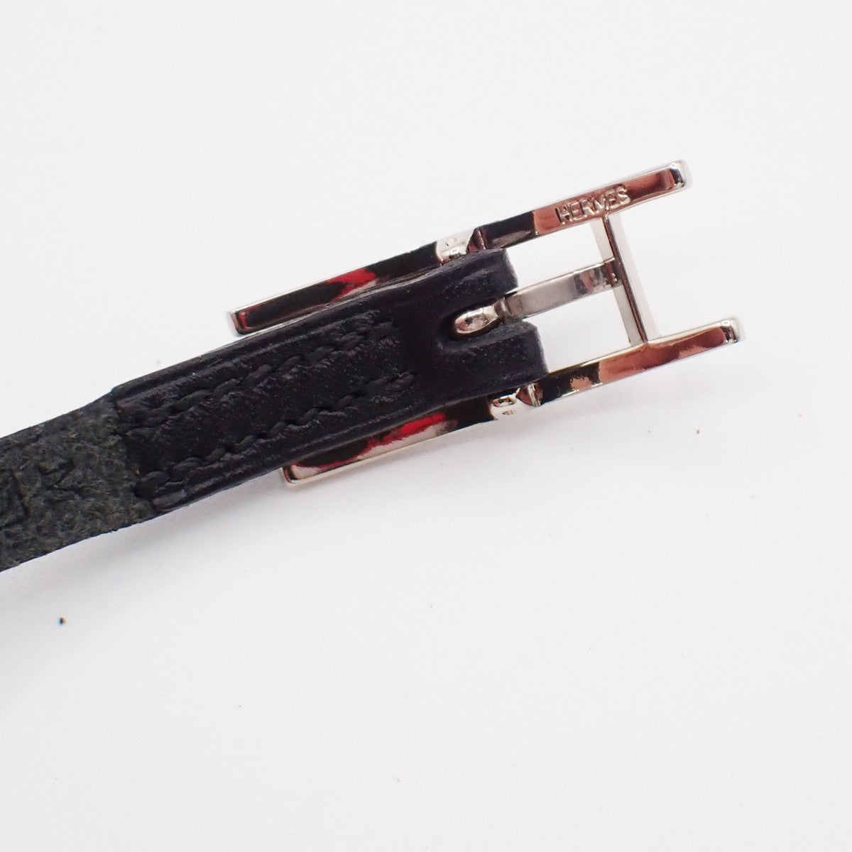 HERMES Api 3 Triple Tour Long Bracelet SHW Leather Sliver Black 67RF760
