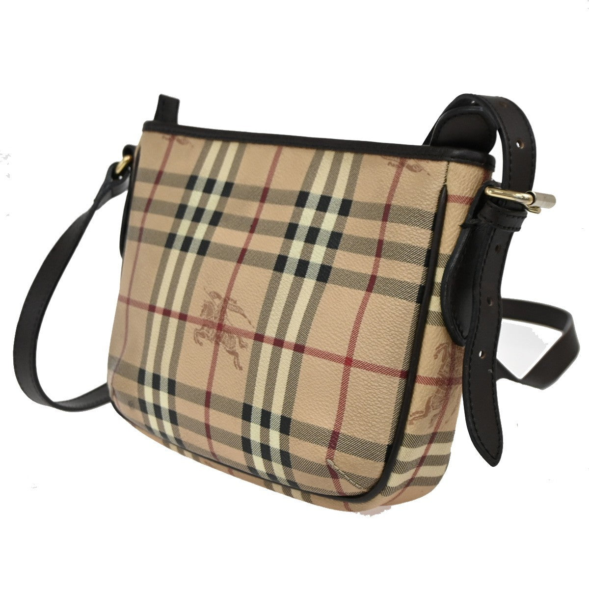 BURBERRY Logo Nova Check Shoulder Bag PVC Leather Beige Black GHW Italy 32DA066