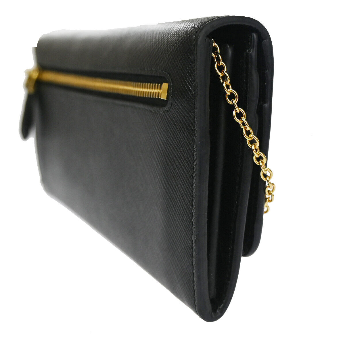 PRADA Logo Long Bifold Wallet Saffiano Leather Black Nero Gold Italy 70RH734