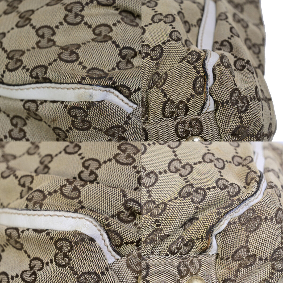 GUCCI Logo Abbey GG Pattern Shoulder Bag Canvas Leather Brown White GHW 66YG263