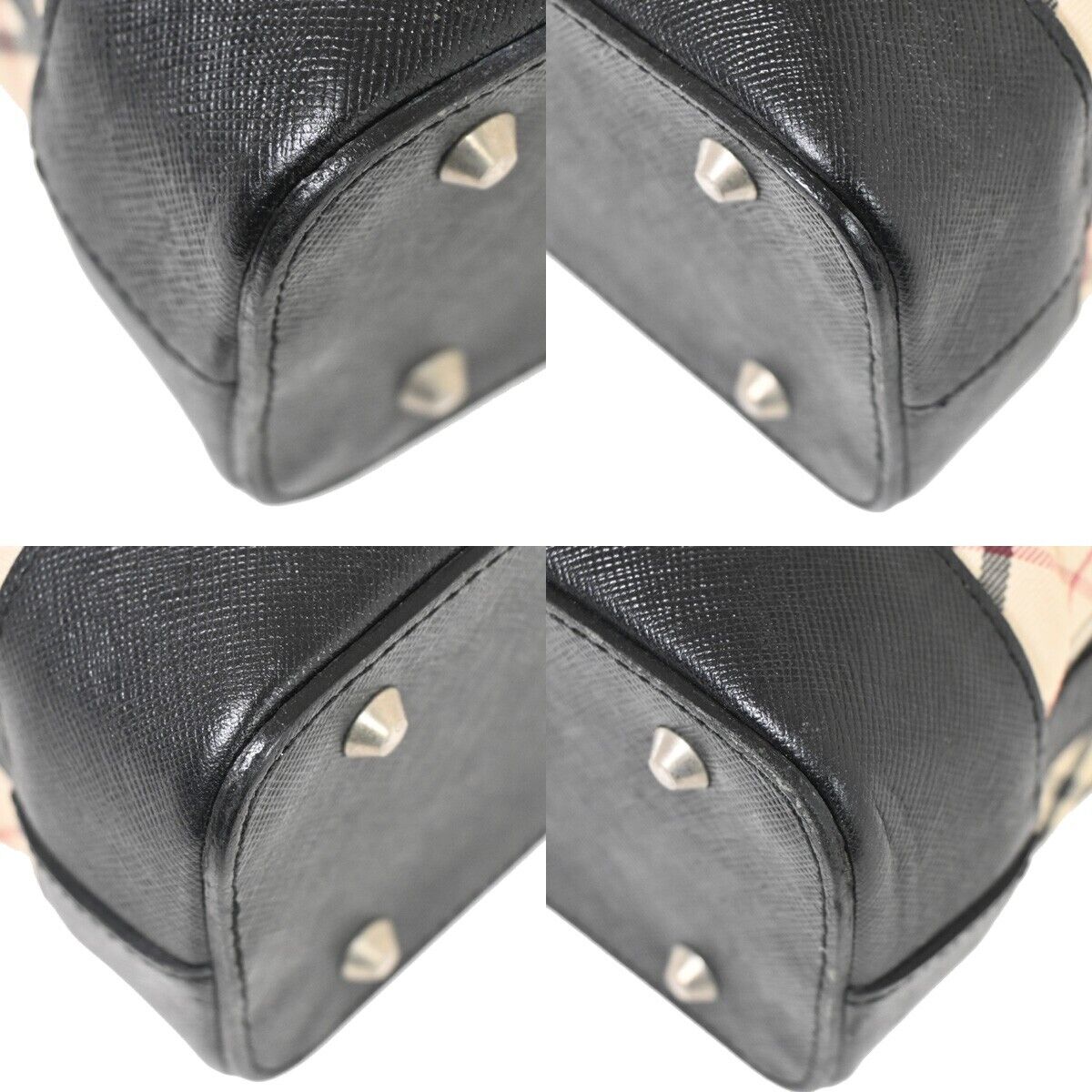 BURBERRY Logo Nova Check Hand Tote Bag Canvas Leather Beige Black Silver 69HB709