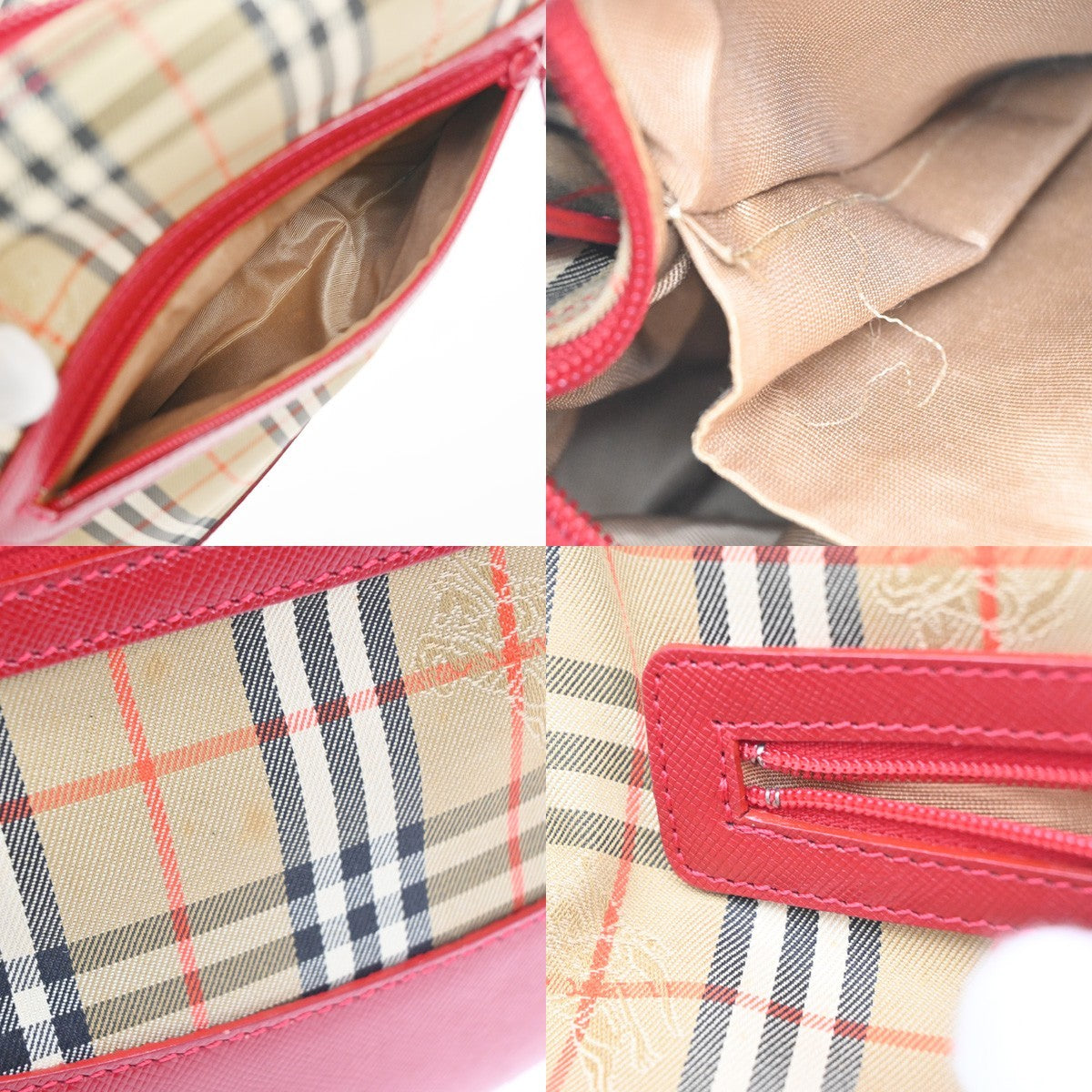 Burberrys Logo Nova Check Shoulder Hand Bag Canvas Leather Beige Red GHW 32RL976