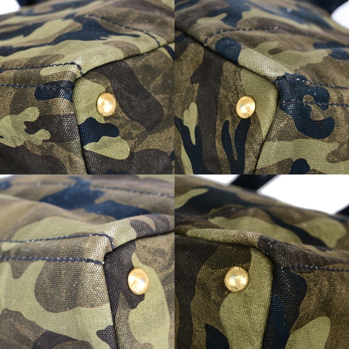 PRADA Logo Camouflage CANAPA Hand Tote Bag Canvas Leather Green GHW 77EC960