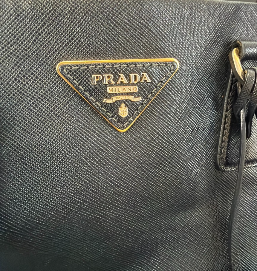 PRADA Logo Saffiano 2Way Shoulder Hand Bag Leather Black Nero GHW Italy 18KC948