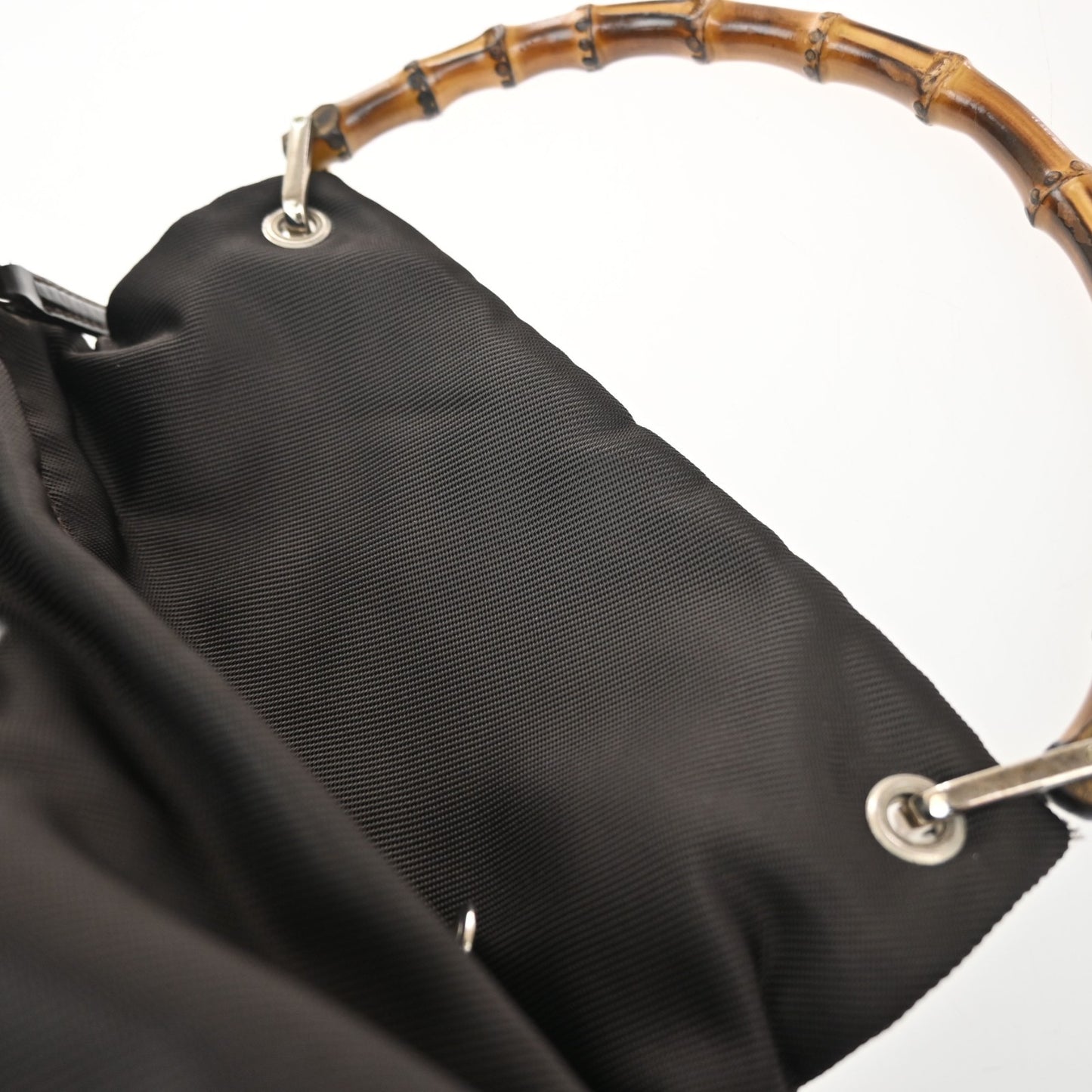 GUCCI Logo Bamboo Handle Tote Hand Bag Nylon Patent Leather Brown Italy 36MA661