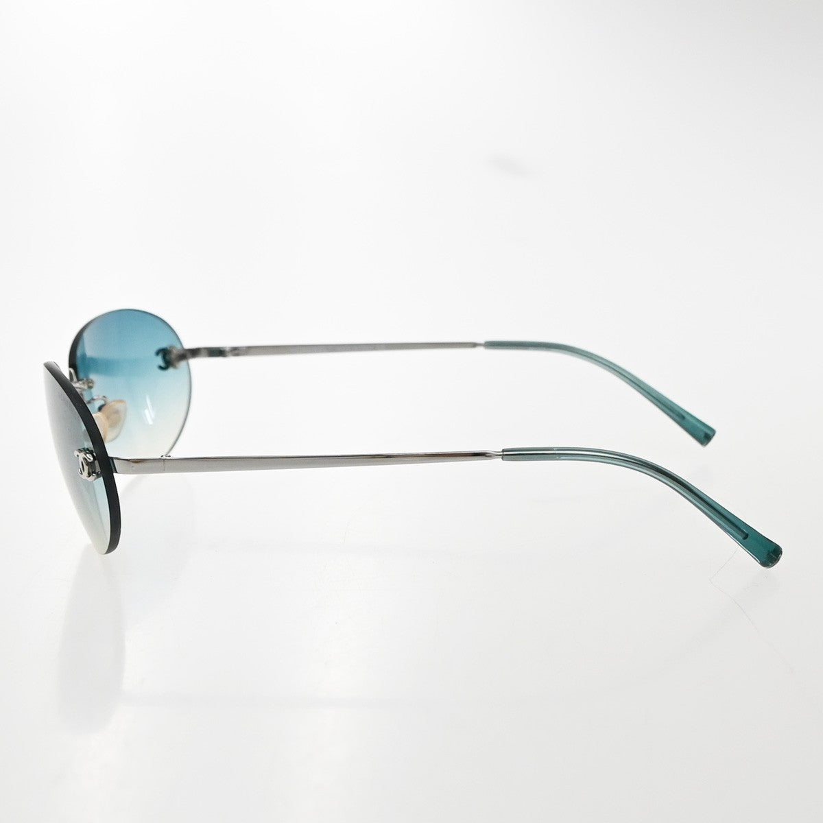 CHANEL Rimless Logo Sunglasses Eye Wear Plastic Metal Blue Silver 4013 60CA988