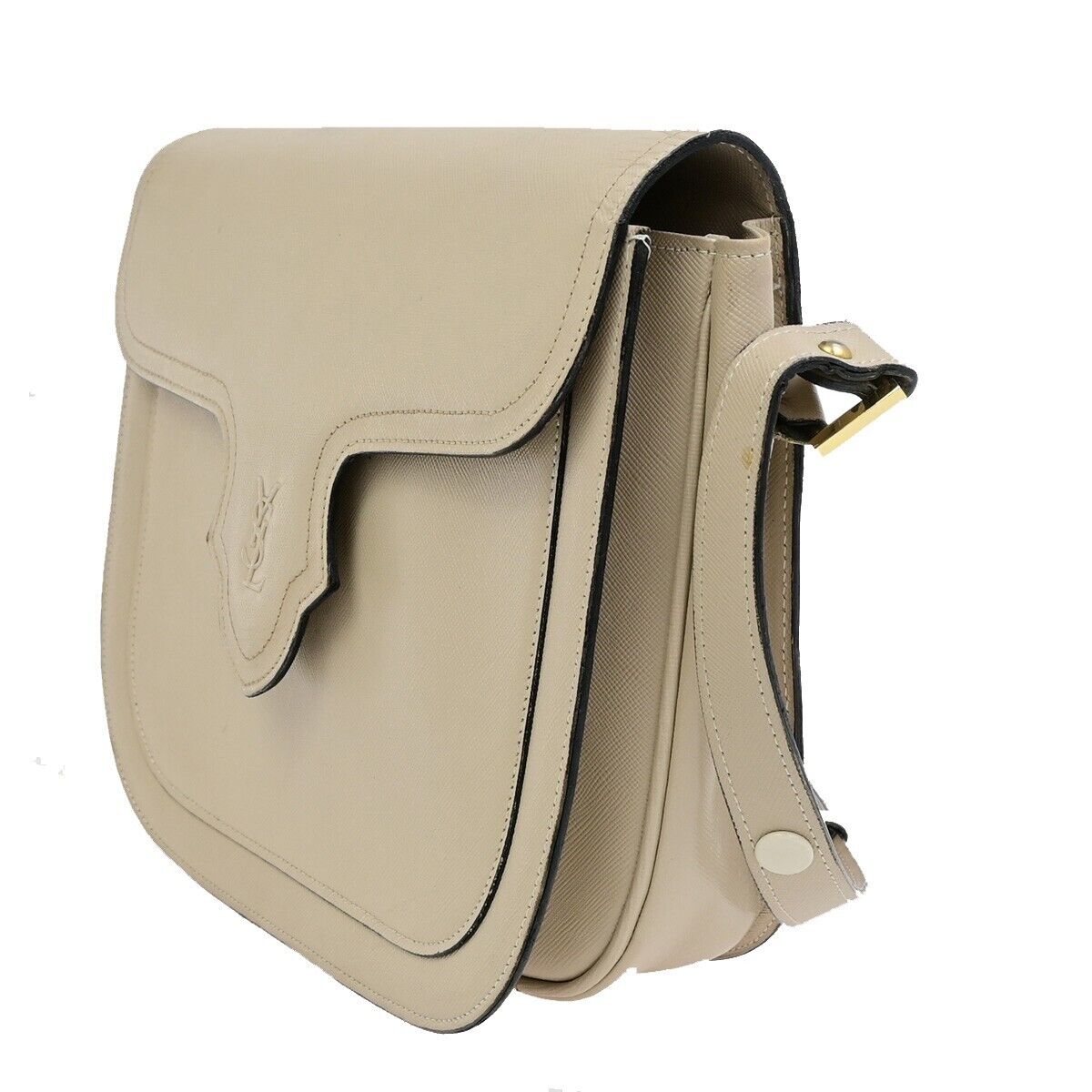 YVES SAINT LAURENT YSL Logo Shoulder Bag Leather Beige GHW 62EE051