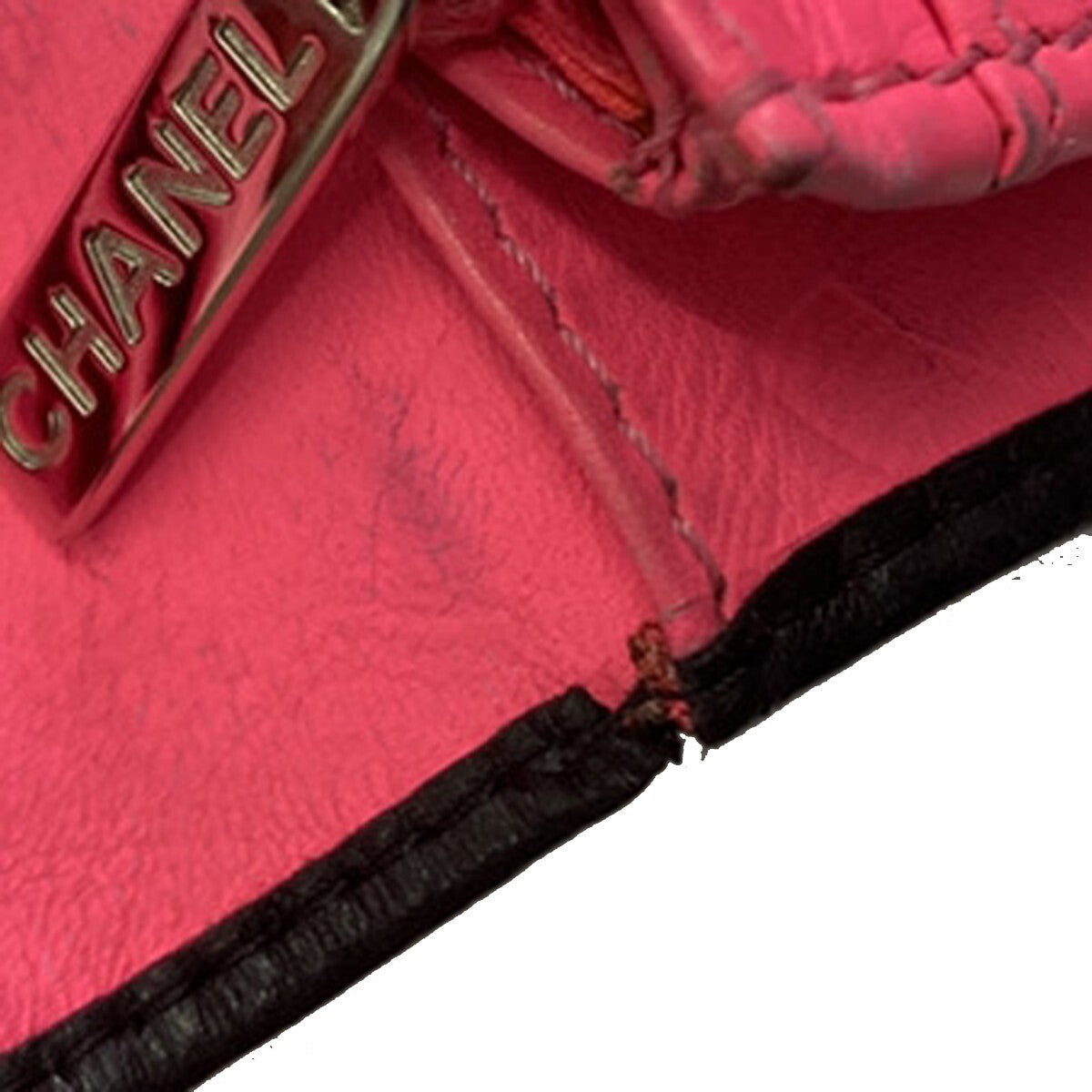 CHANEL CC Cambon Bifold Vertical Long Wallet Patent Leather Black Pink 67EE285