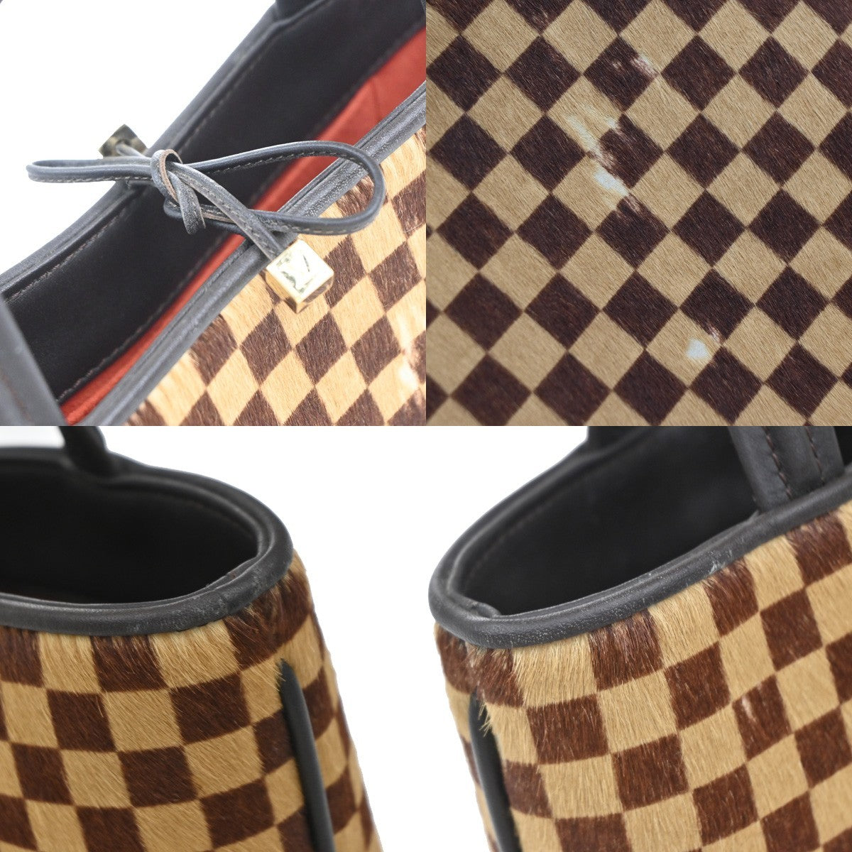 LOUIS VUITTON Sauvage Impala Hand Bag Damier Fur Leather Brown M92133 33EG038