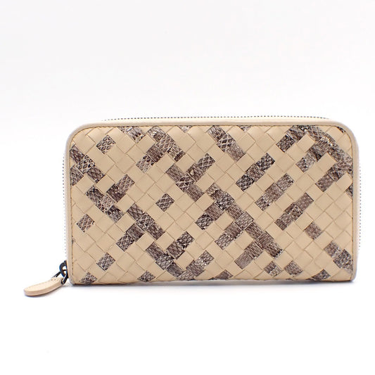 BOTTEGA VENETA Intrecciato Zip Around Long Wallet Embossing Leather Whit 63AA183