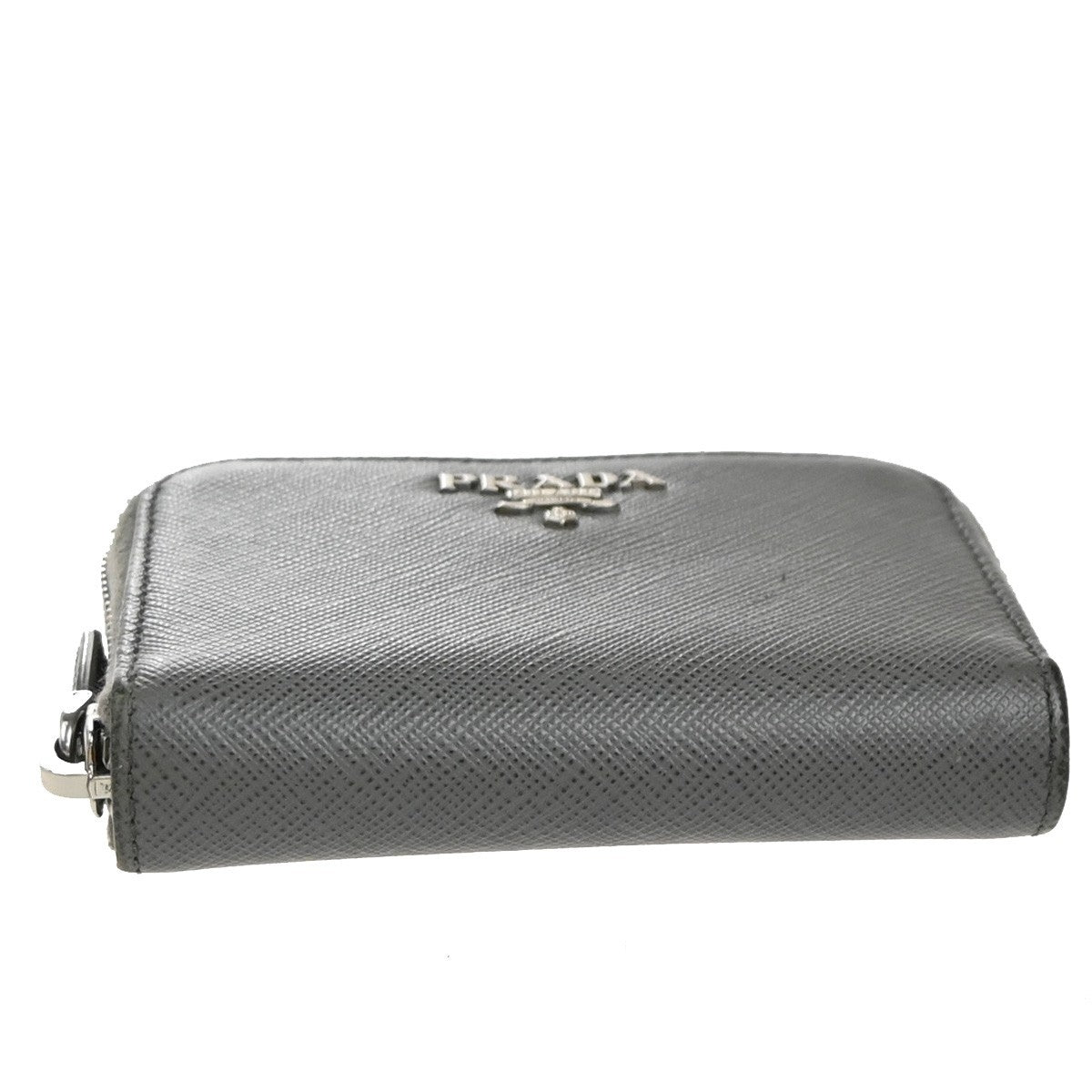 PRADA Zip Around Coin Case Compact Wallet Saffiano Leather Gray Italy 69KP577