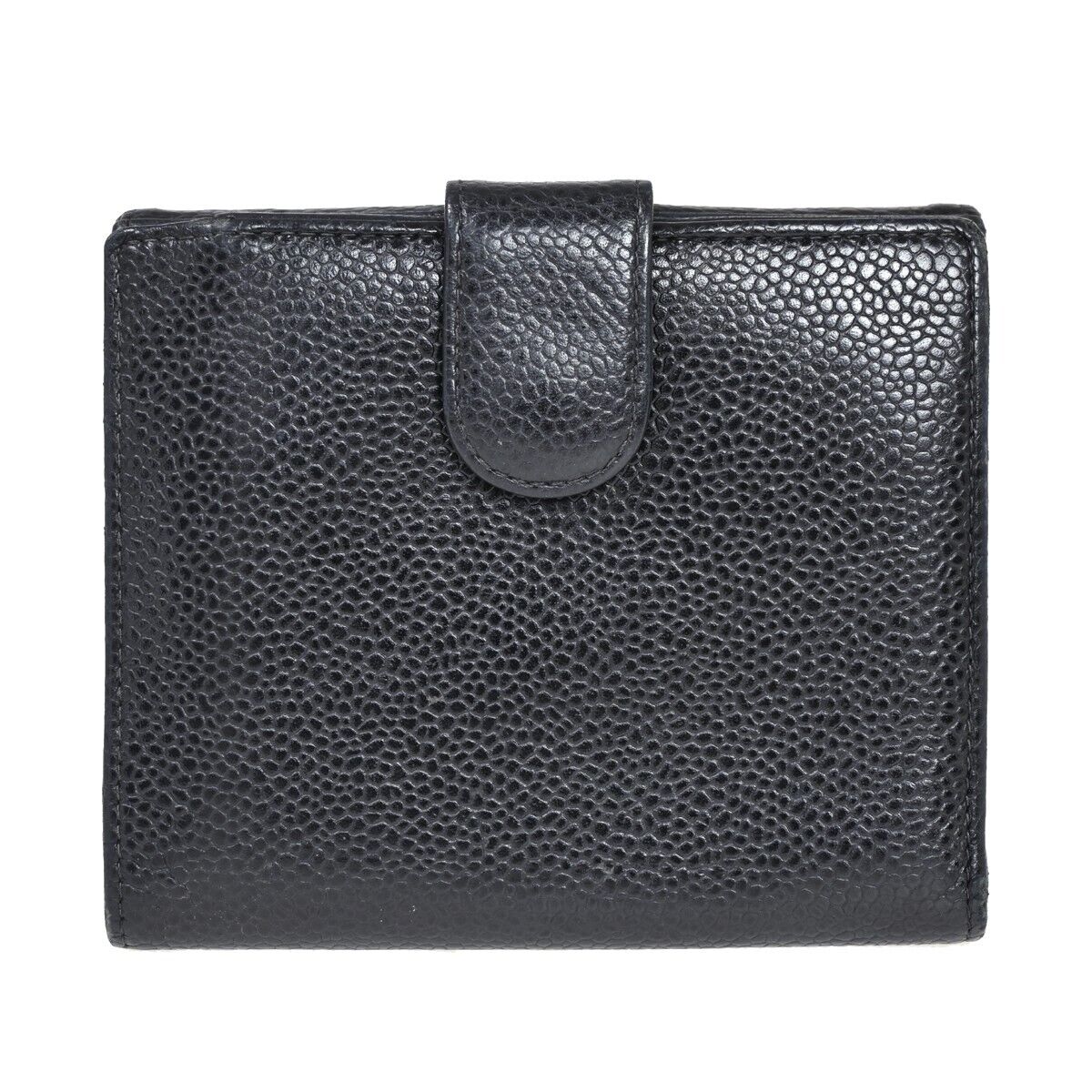 CHANEL CC Logo Bifold Wallet Purse Caviar Skin Leather Black France 68HB308