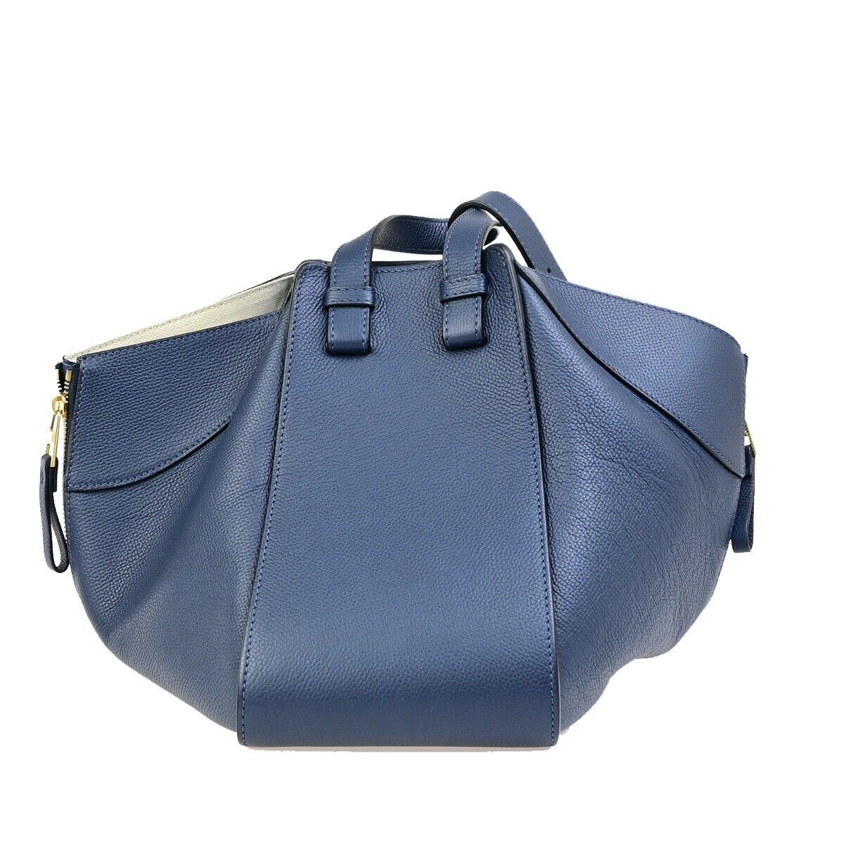 LOEWE Logo Hammock Small 2Way Shoulder Hand Bag Leather Blue Gold 606RK722
