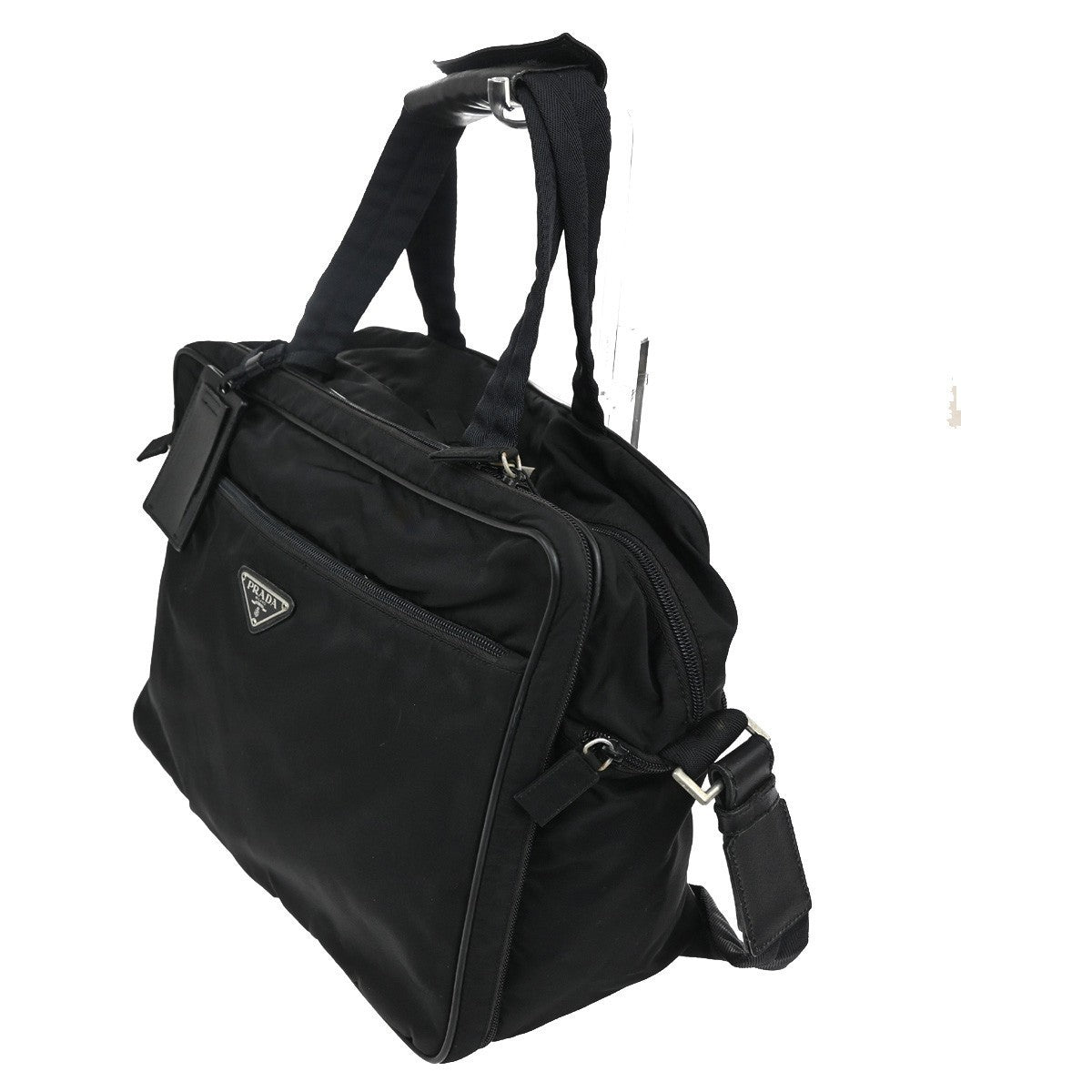 PRADA MILANO Logo Tessuto 2Way Business Shoulder Bag Nylon Leather Black 38TA378