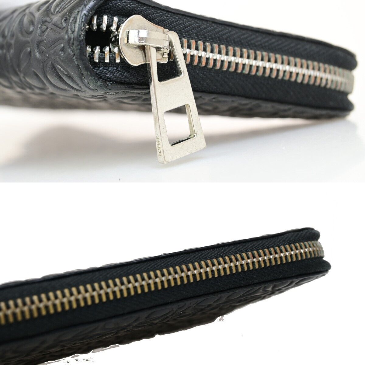 LOEWE Logo Anagram Long Zipper Wallet Embossed Leather Black Spain 69FB177