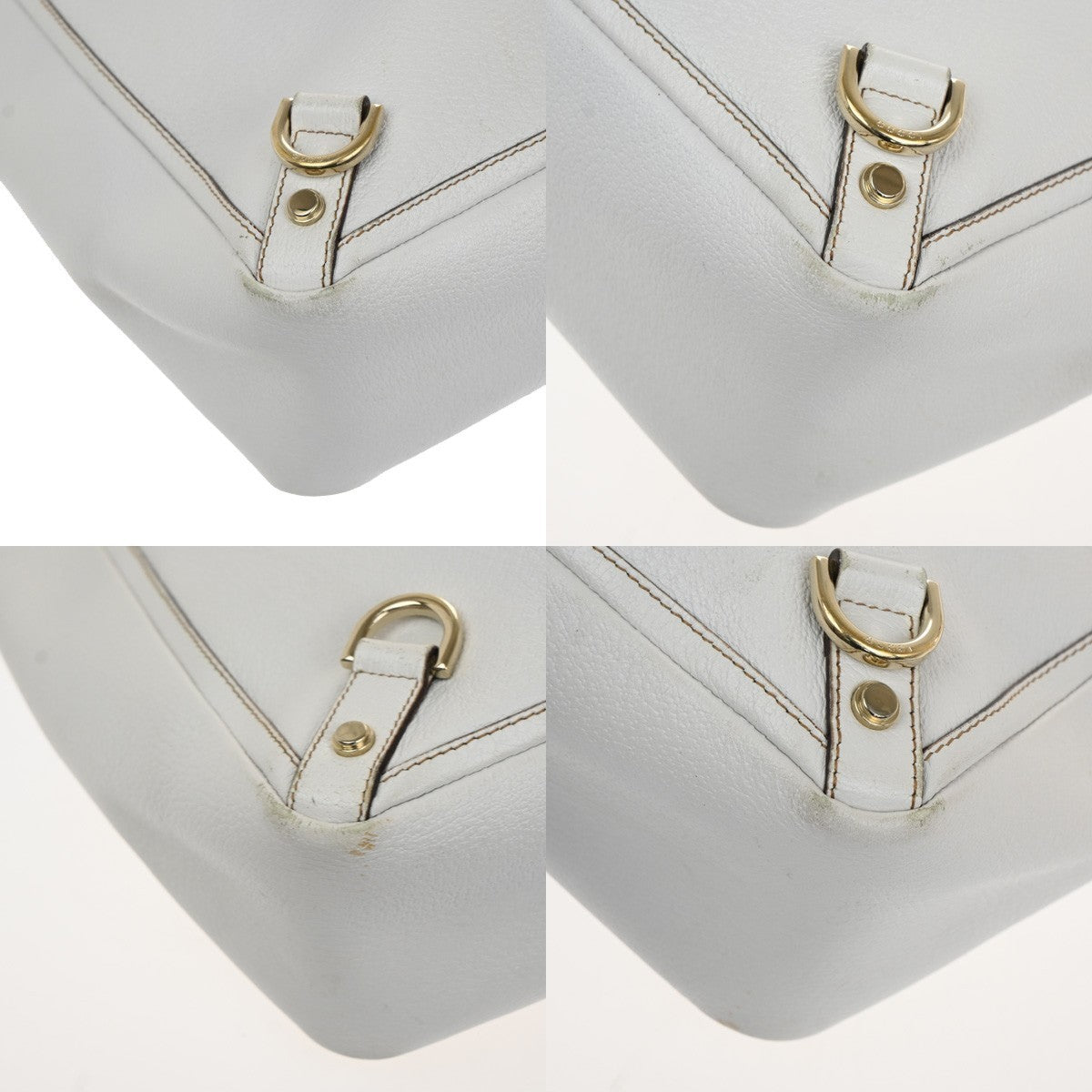 GUCCI Logo GG Pattern Abbey Shoulder Tote Bag Canvas Leather White GHW 34TA557