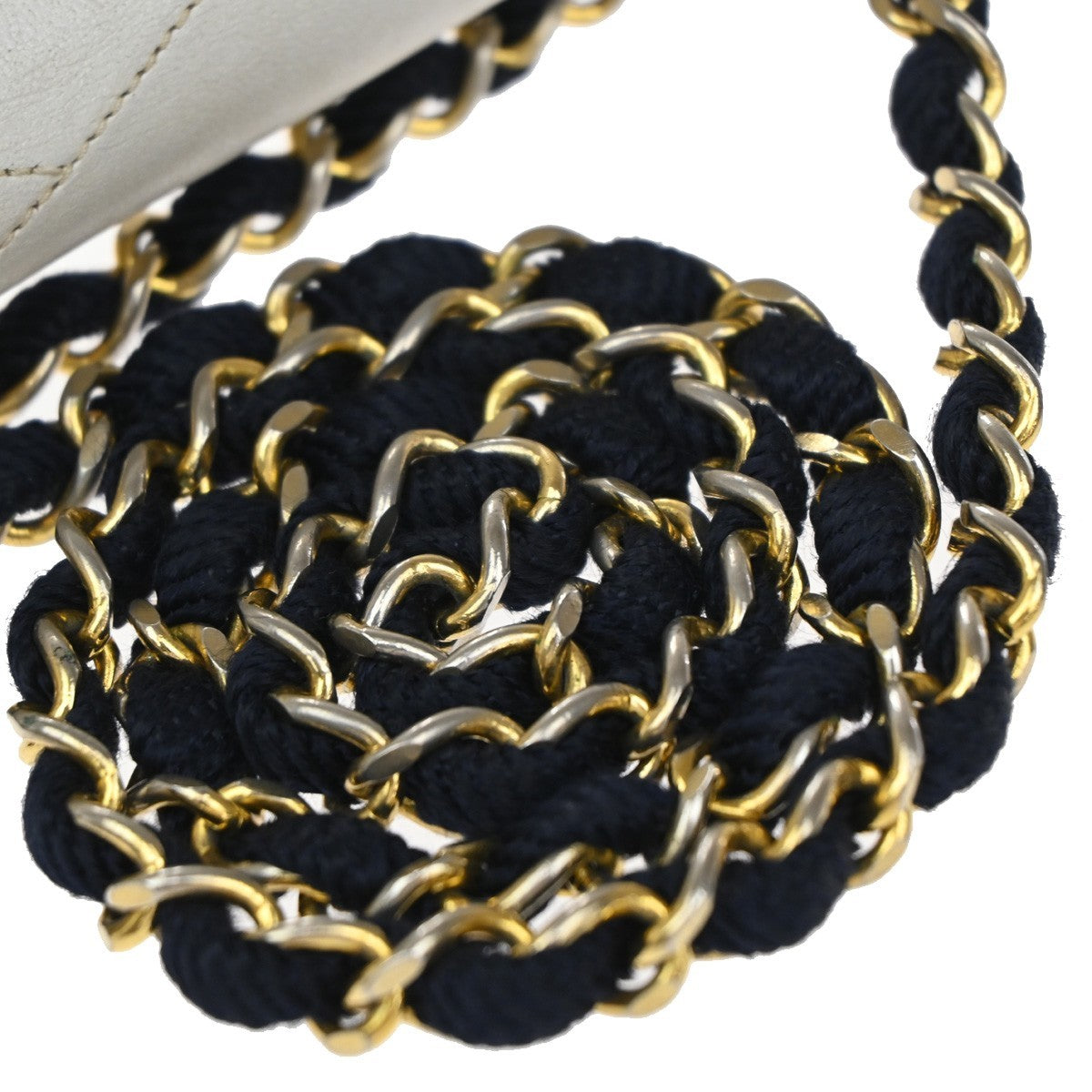 CHANEL CC Logo Wave Stitch Chain Shoulder Bag Leather White Vintage 49RF791