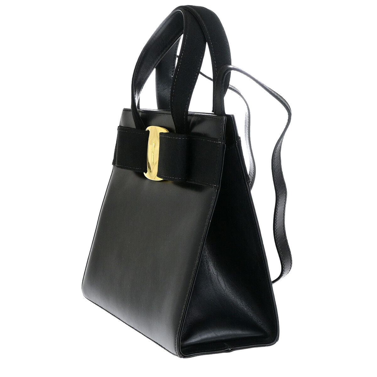 SALVATORE FERRAGAMO Vara 2Way Shoulder Hand Bag Leather Black GHW Italy 35YF579