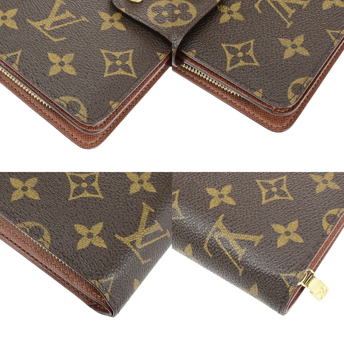 LOUIS VUITTON Porte Papier Zip Bifold Wallet Monogram Brown M61207 35RK789