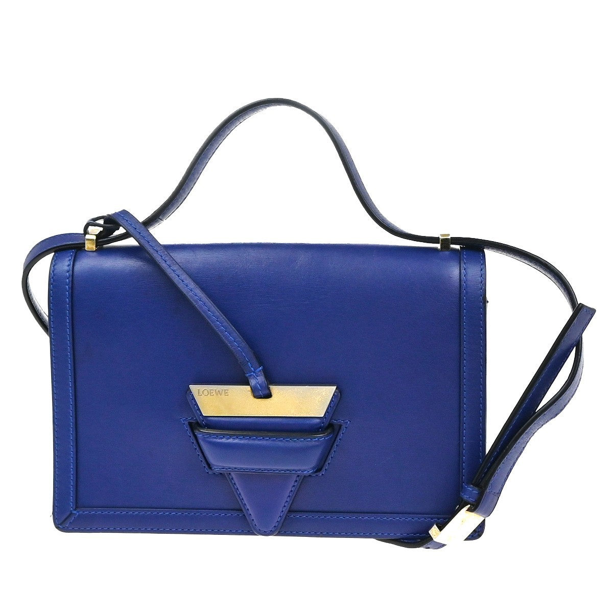 LOEWE Logo Barcelona Mini Shoulder Hand Bag Leather Blue GHW Spain 76KP582