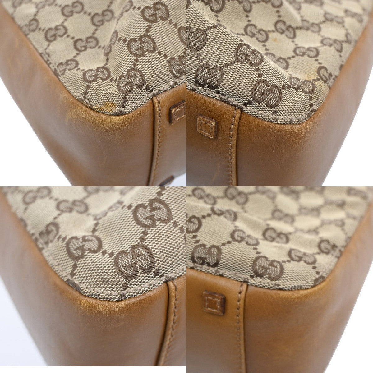 GUCCI Logo GG Monogram Canvas Leather Tote Bag Brown Italy 61CA074