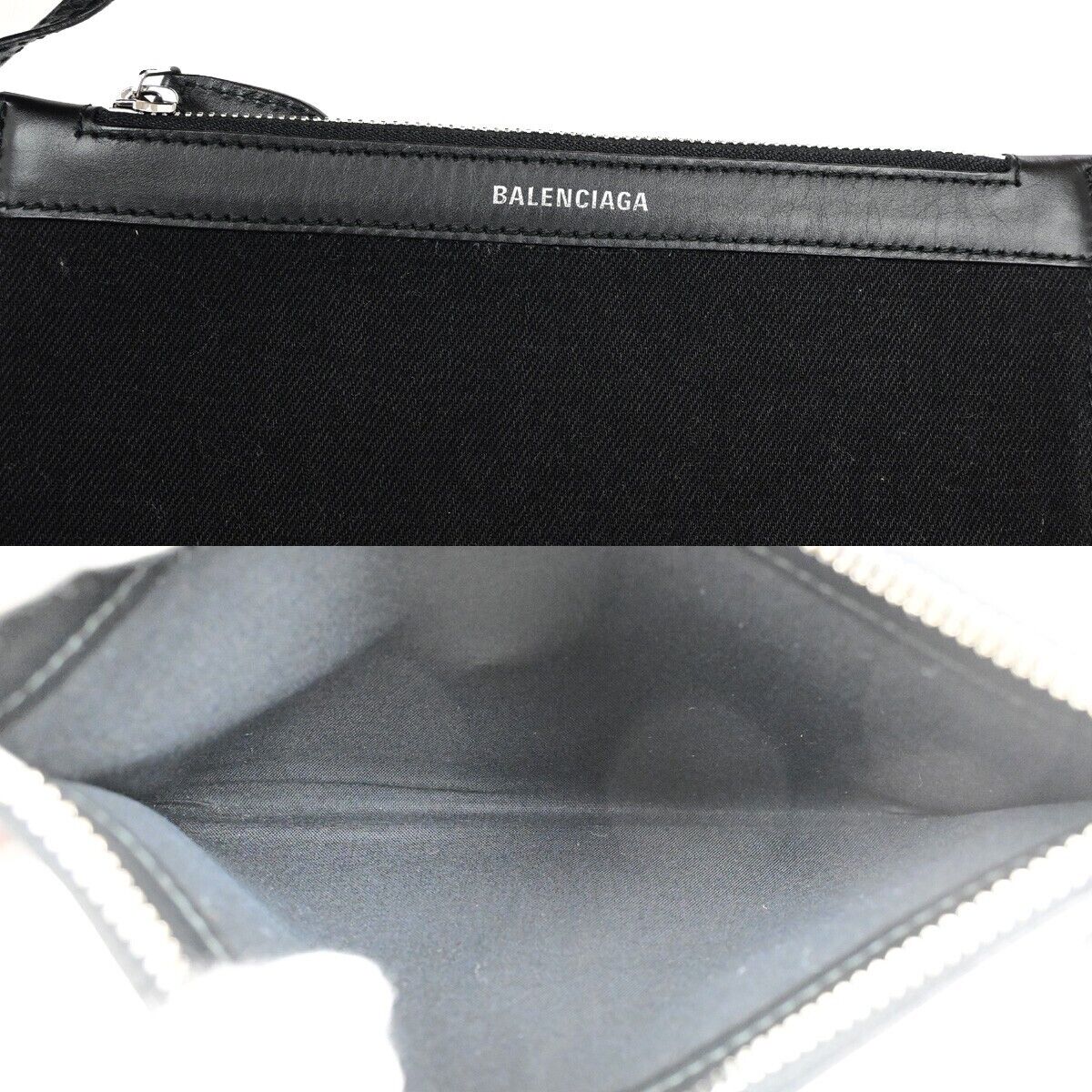 BALENCIAGA Logo Navy Cabas Shoulder Tote Bag Canvas Leather Black 34ED425