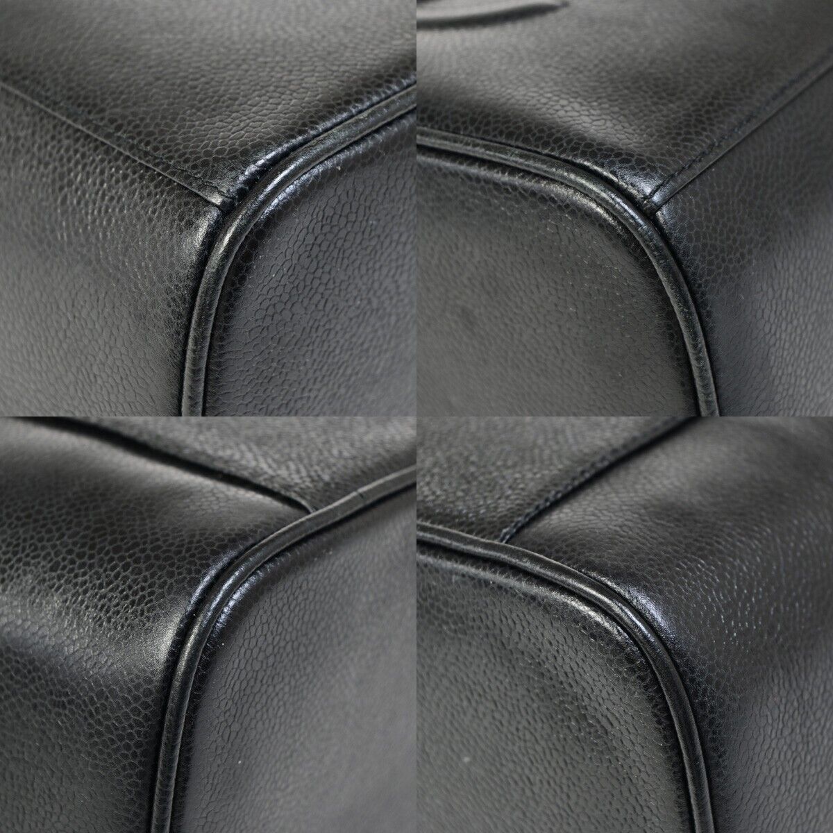 CHANEL Logo Vanity Cosmetic 2Way Hand Bag Caviar Leather Black Vintage 652RJ964