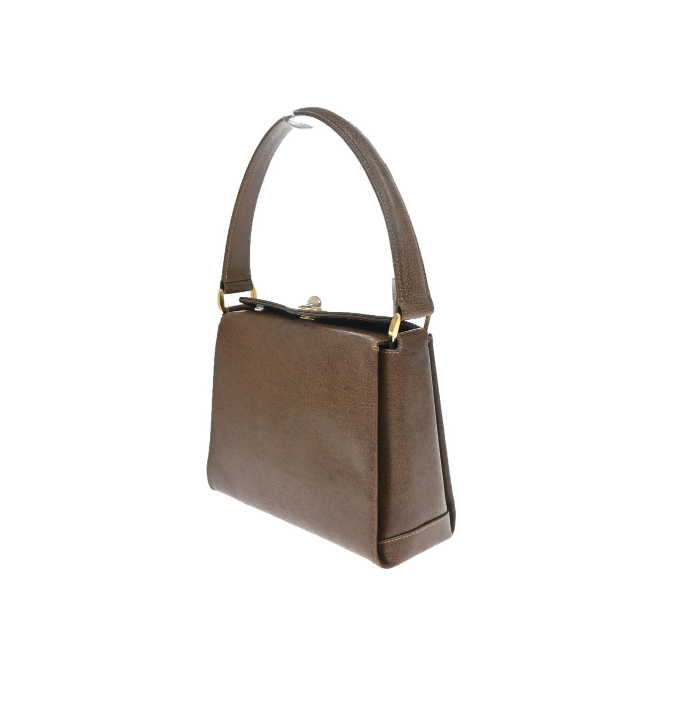 GUCCI Logo Shoulder Hand Bag Turn Lock Leather Brown GHW Italy 35KD066