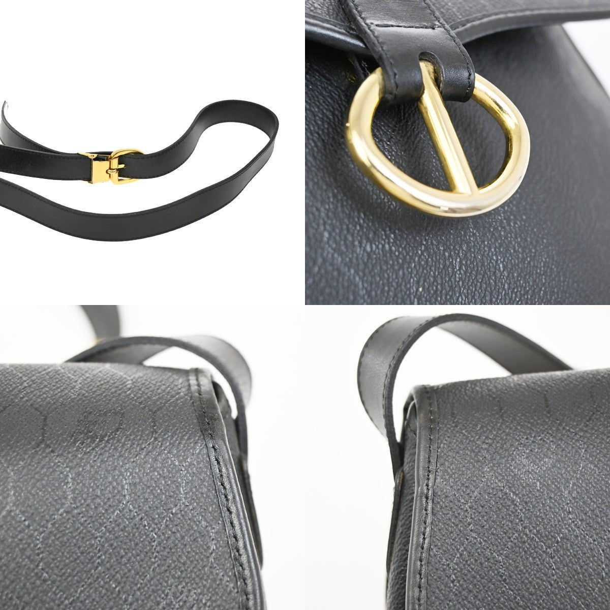 CHRISTIAN DIOR Logo Honeycomb Shoulder Bag PVC Leather Black GHW France 38KC673