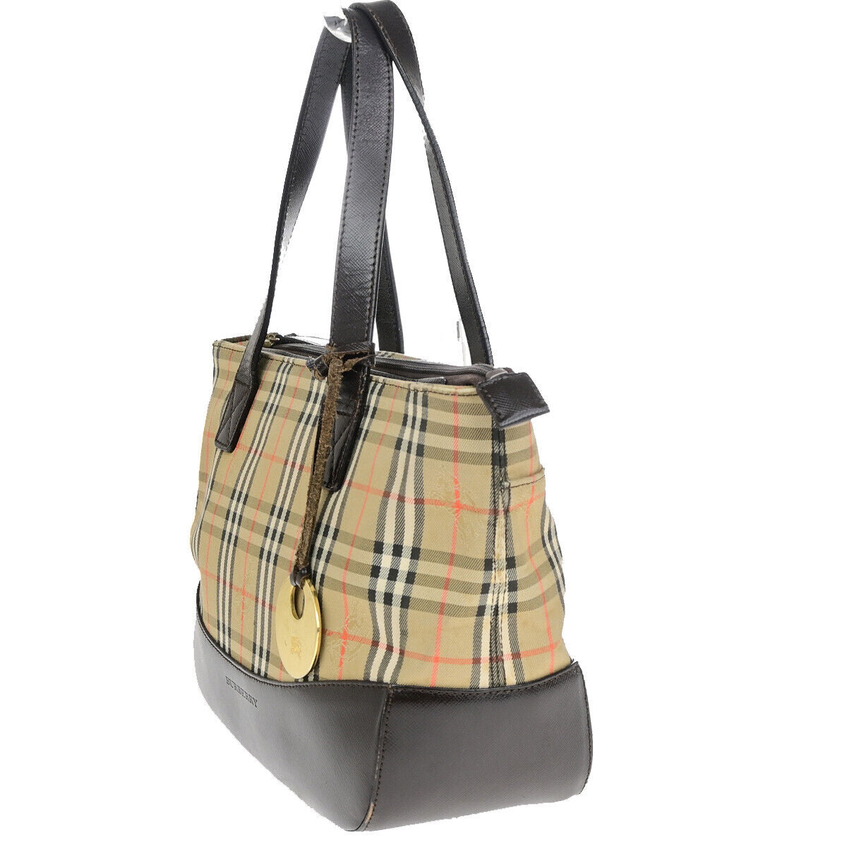 BURBERRY Logo Hand Bag Nova Check Leather Brown GHW 04SJ213