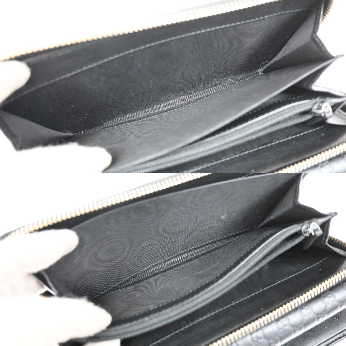 GUCCI Logo Guccissima GG Pattern Long Zipper Wallet Leather Black Gold 65FC165