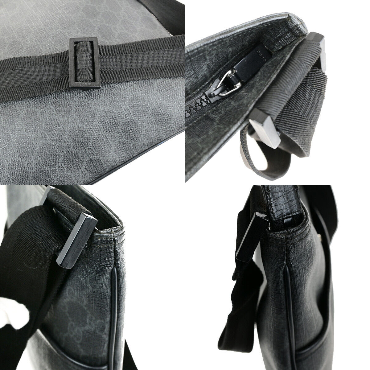 GUCCI Logo GG Pattern Crossbody Shoulder Bag PVC Leather Black Italy 10RK725