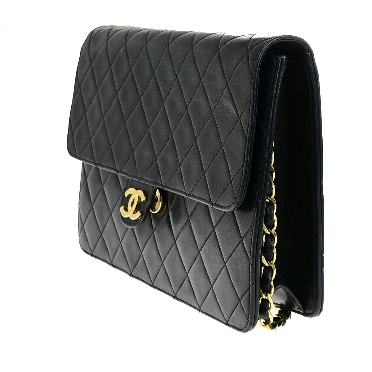 CHANEL CC Matelasse 25 Single Flap Chain Shoulder Bag Leather Black GHW 42RK155