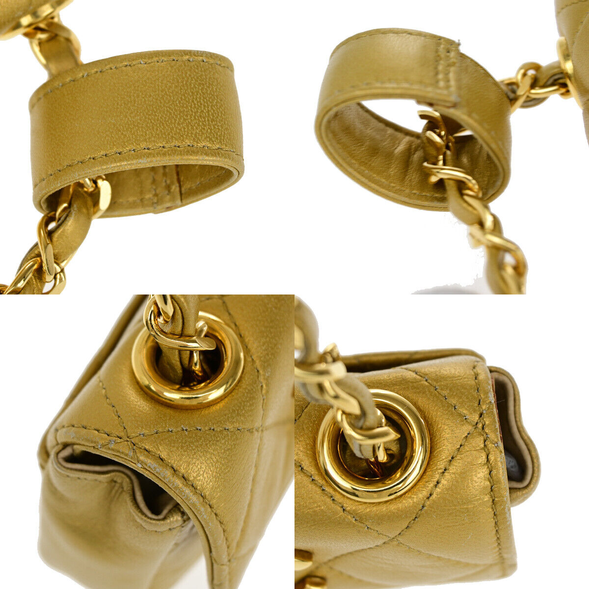 CHANEL CC Mini Matelasse Chain Hand Bag Belt Charm Leather Gold Vintage 330LC510