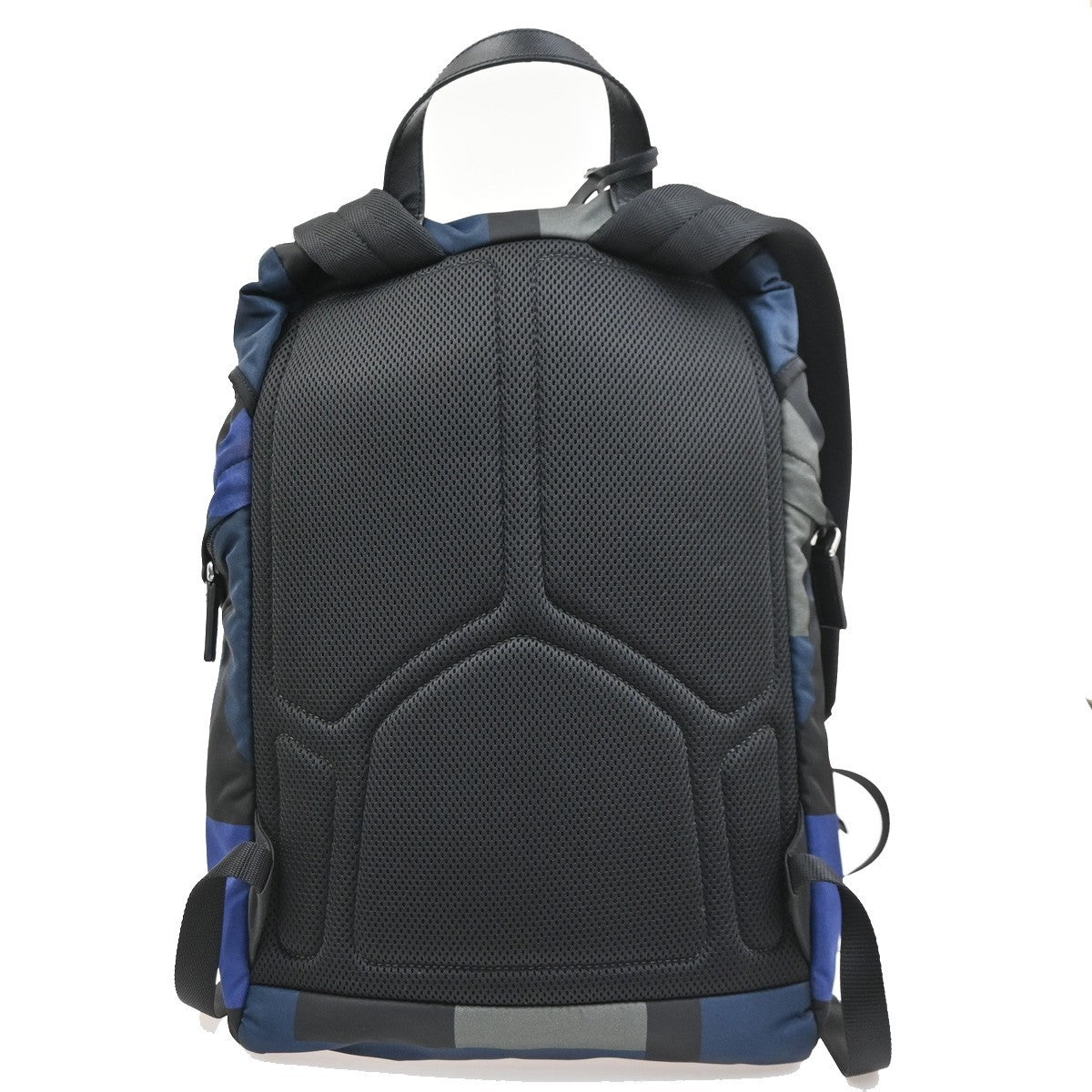 PRADA Logo Backpack Bag Nylon Leather Blue Khaki Black SHW Italy 26MA684