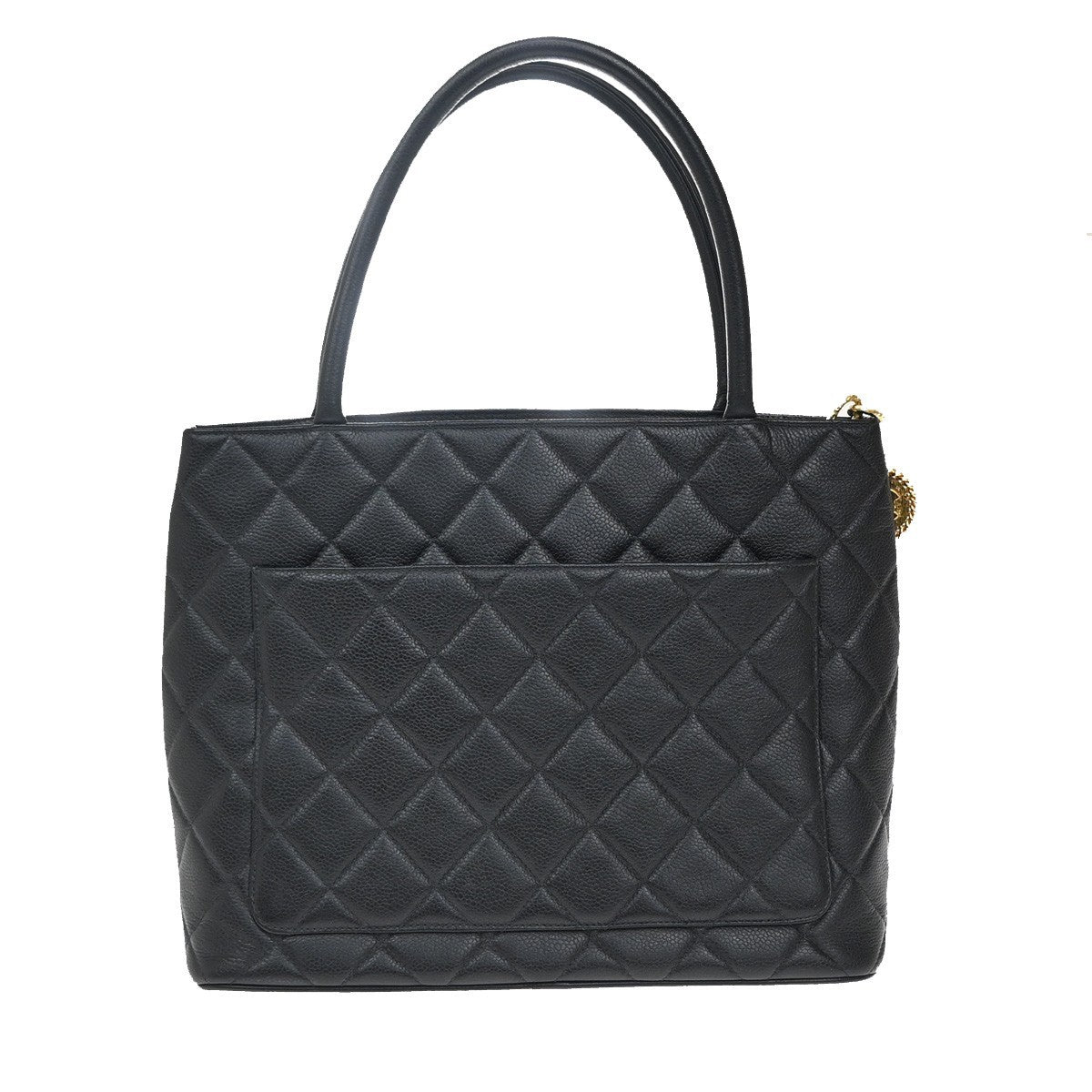 CHANEL Medallion Matelasse Shoulder Bag Calfskin Leather Black Vintage 307RF880