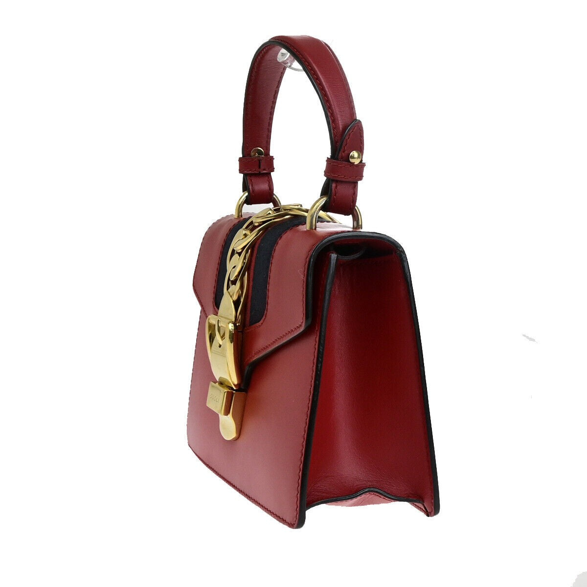 GUCCI Logo Mini Sylvie Sherry 2Way Shoulder Hand Bag Leather Red GHW 53RK113