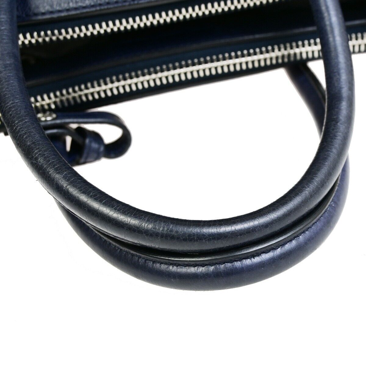 PRADA MILNO Logo 2Way Shoulder Hand Bag Leather Navy Blue Silver-Plated 10ED918