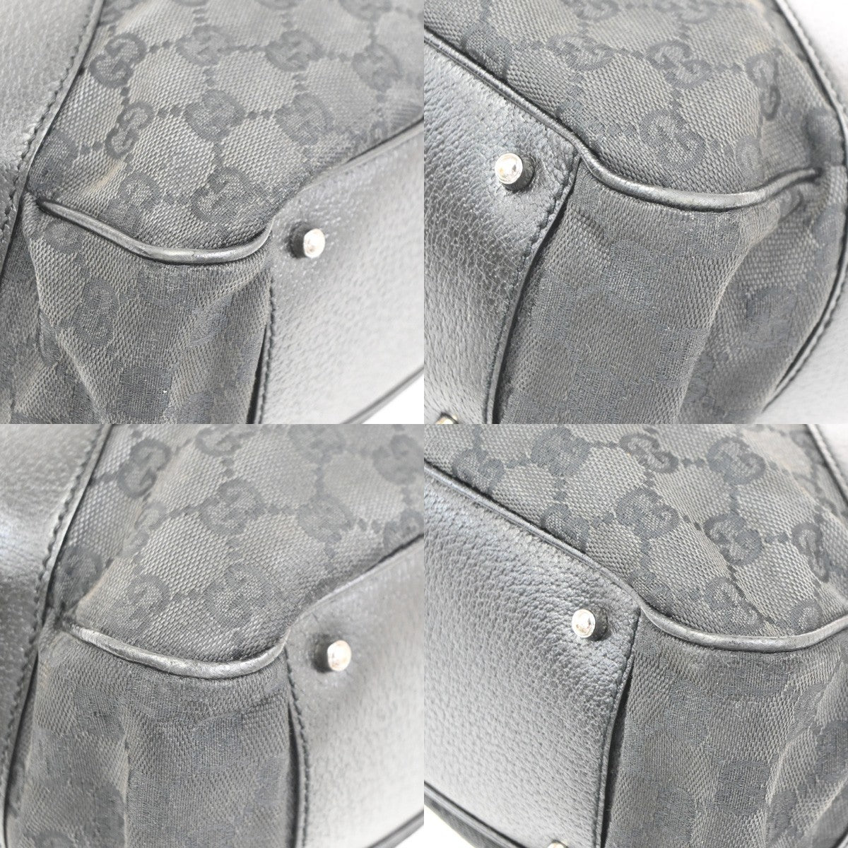 GUCCI Logo GG Pattern Shoulder Tote Bag Canvas Leather Black SHW Italy  61PA141