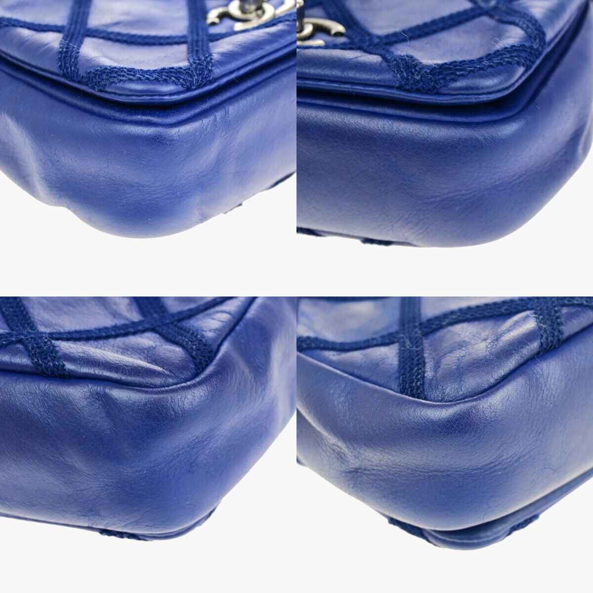 CHANEL CC Logo Mini Matelasse Chain Shoulder Bag Leather Blue SHW Italy 397RK203
