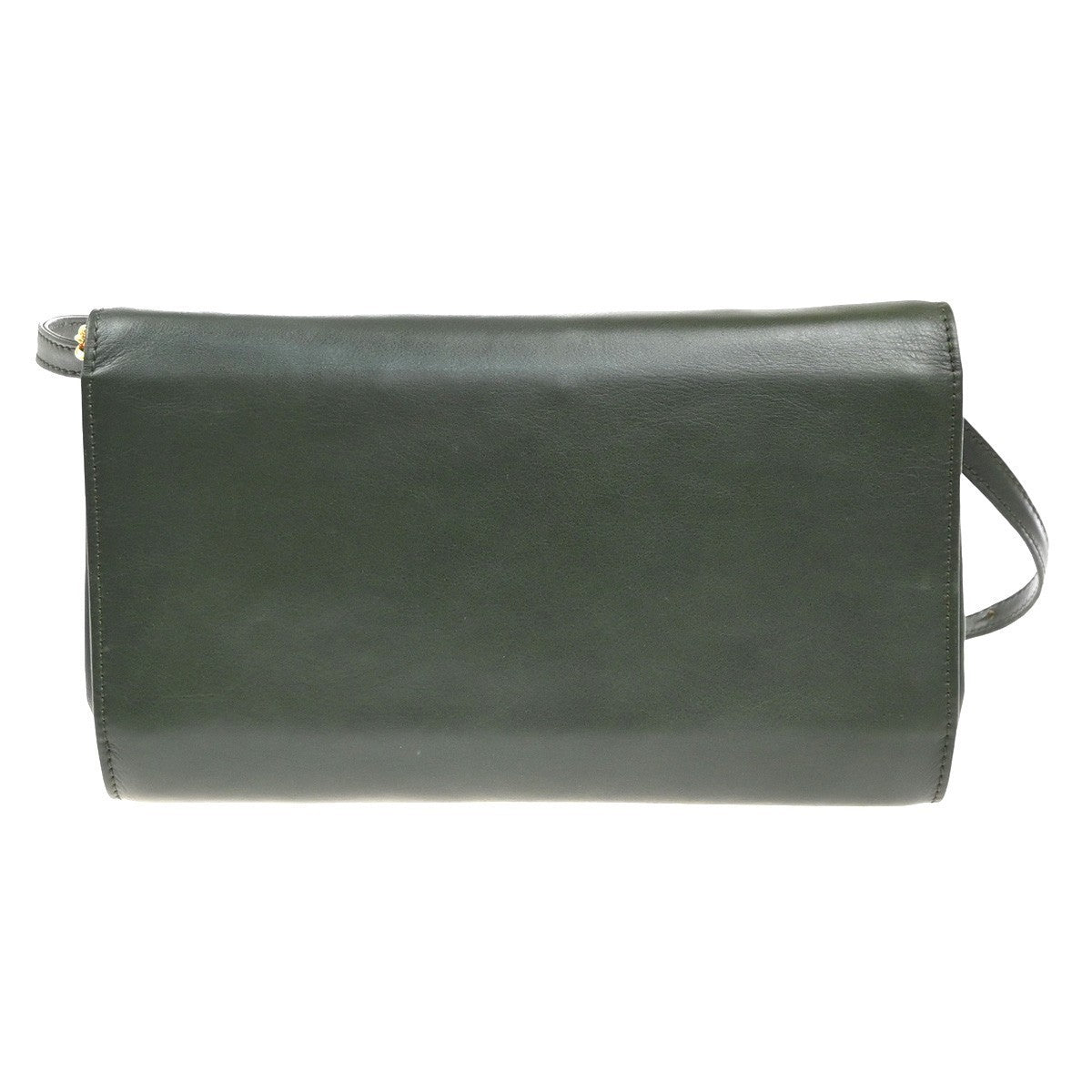 CELINE Logo 2Way Chain Shoulder Clutch Bag Leather Green GHW Italy 38KP439